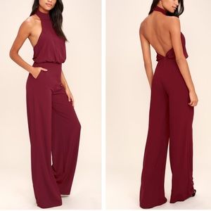 Lulu’s MOMENT FOR LIFE WINE RED HALTER JUMPSUIT